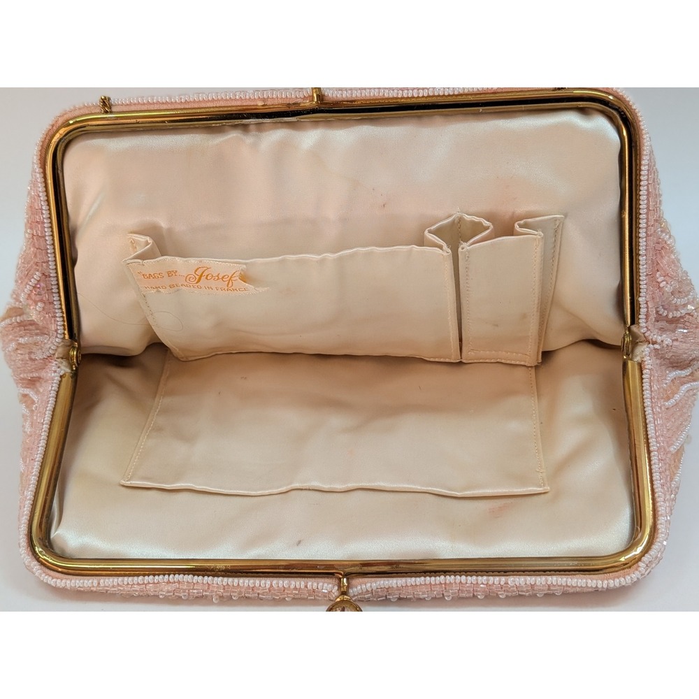 Bags by Josef Vintage Pink Beaded Sequin Evening Bag Clutch Made in France MCM - Picture 6 of 14